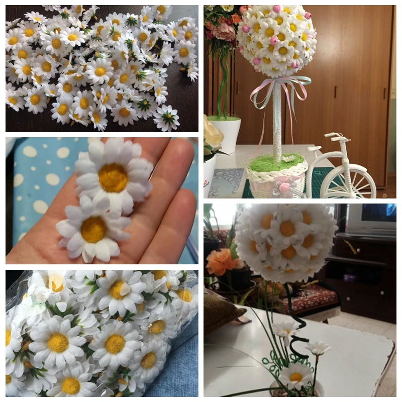 300 шт Мини Белый цветок маргаритки искусственные шелковые цветы для вечеринки
