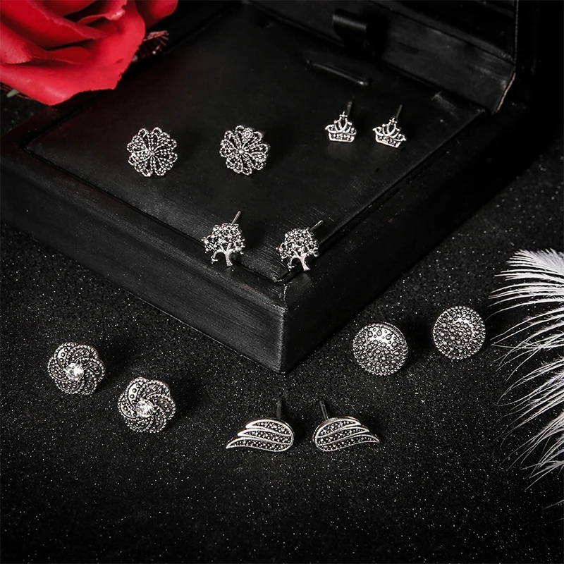 12 шт./компл. женские Серьги серебряного цвета в стиле ретро с полыми деревьями