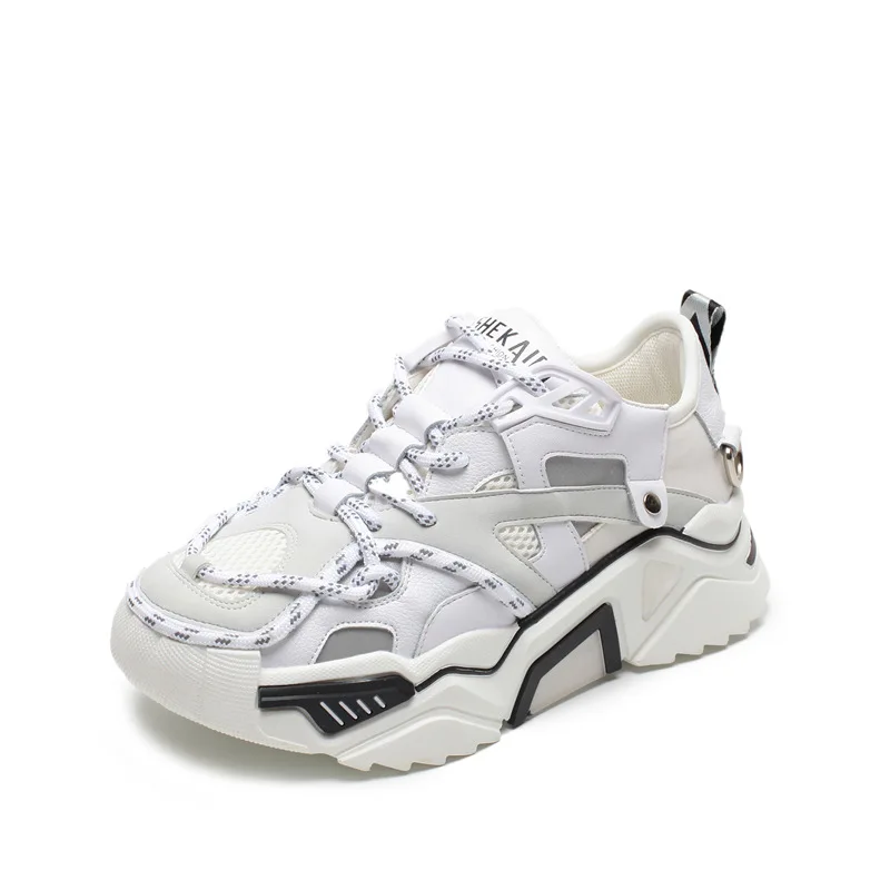 LMCAVASUN Brand Women's Platform Sneakers Leather Mesh Women Chunky Sneaker Fashion Thick Sole Woman Dad Shoes Ladies Flat