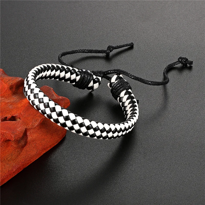 Модный мужской браслет в стиле панк плетеный кожаный простой многоцветный