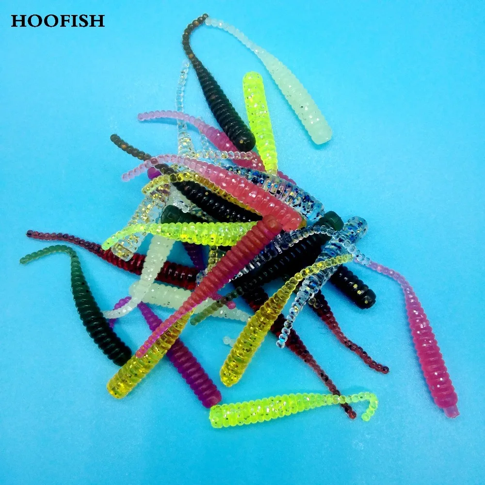 HOOFISH 50 шт./лот Мягкая приманка черви 0 3 г/4 см 10 цветов искусственная воблер PESCA