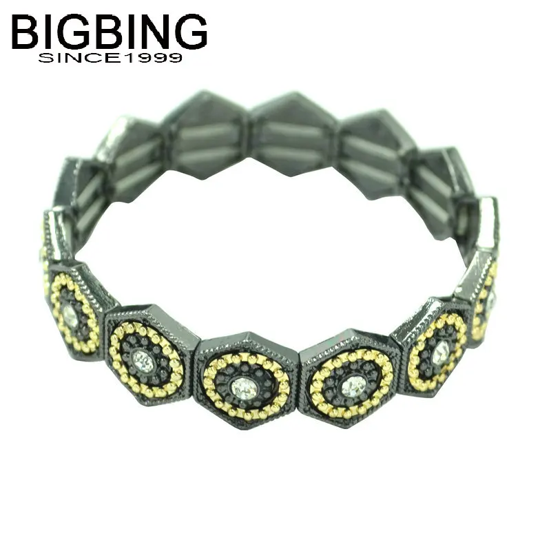 T030 BIGBING ювелирные изделия Модный кристалл цветок золотой черный широкий браслет