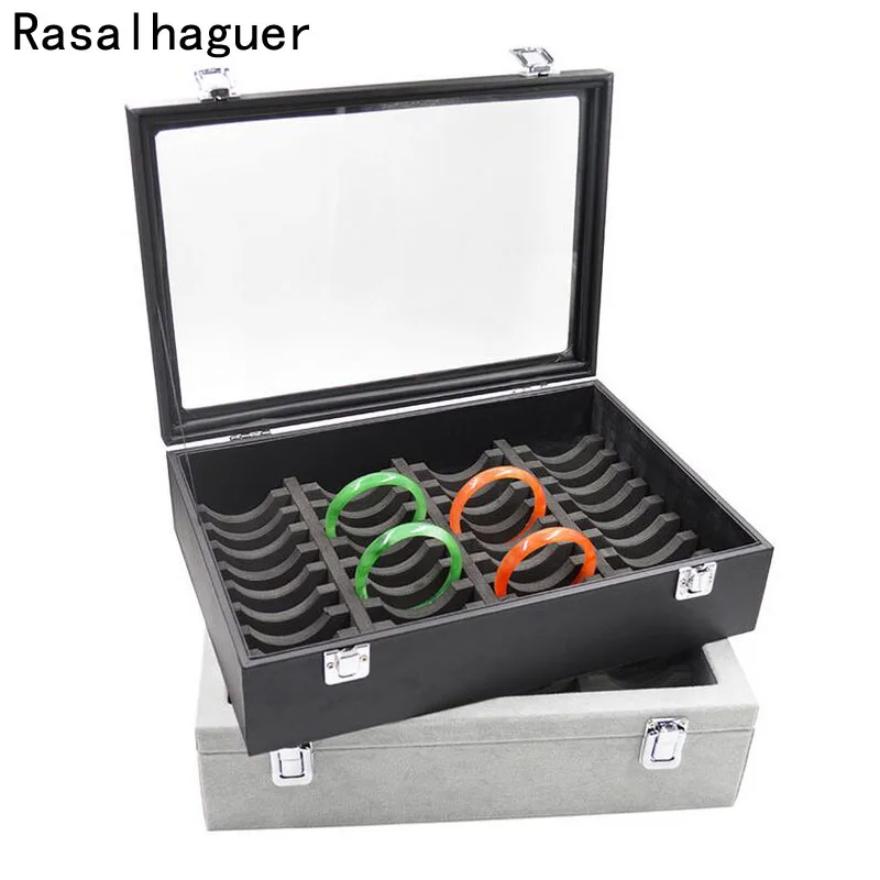 High Quality Jewellery Box with Clear Glass Lid for Showing 40pcs Bracelets Jewelry Organizer Made of PU Glasses and Plastic