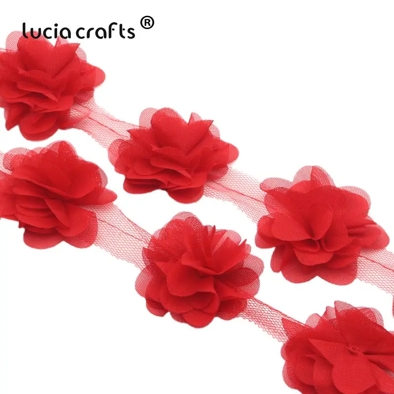 Lucia crafts ПРИБЛИЗИТЕЛЬНО 5,5 см 3D шифон цветы кружево отделка шитье поставки платье украшение кружевная ткань аппликация V0401 - Цвет: red 1y