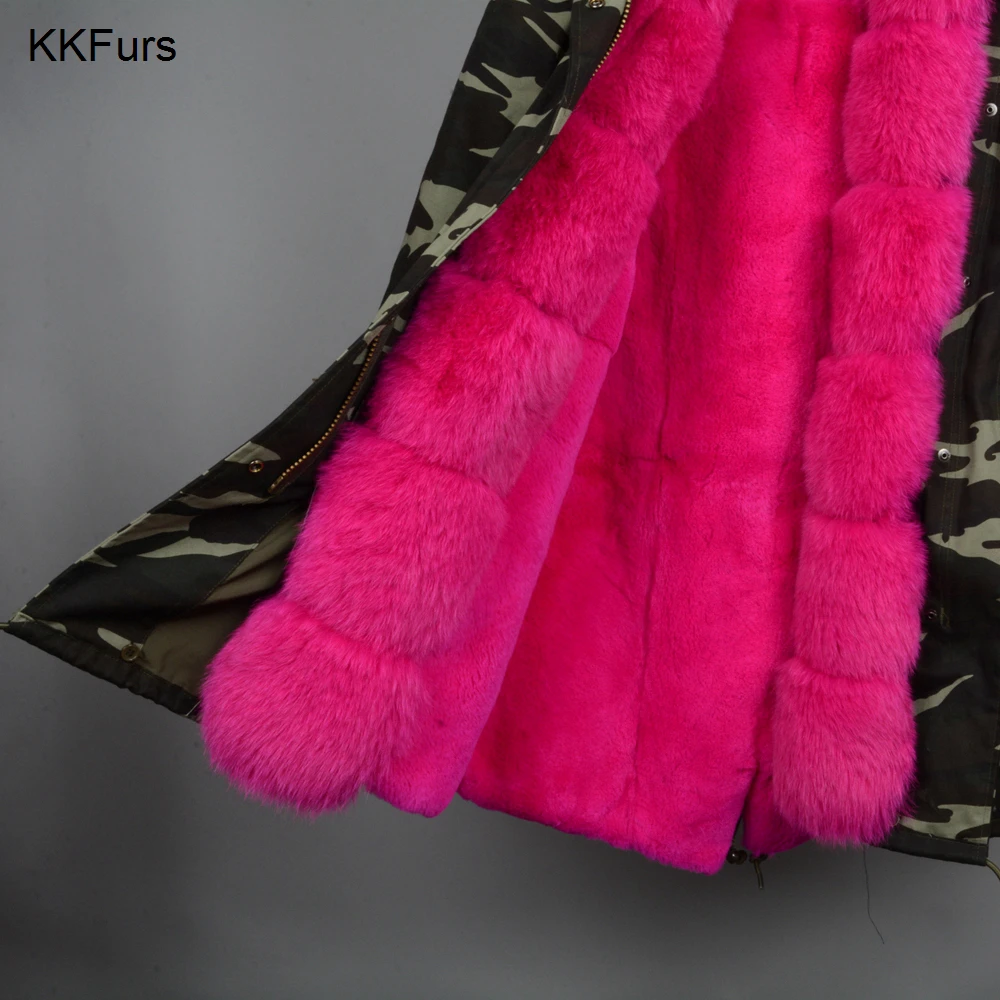 

JKKFURS 2021 Fashion Style Real Fox Fur Collar Hooded Coat Rex Rabbit Lined Parka Women Parker Winter Jacket Warm Overcoat S7113