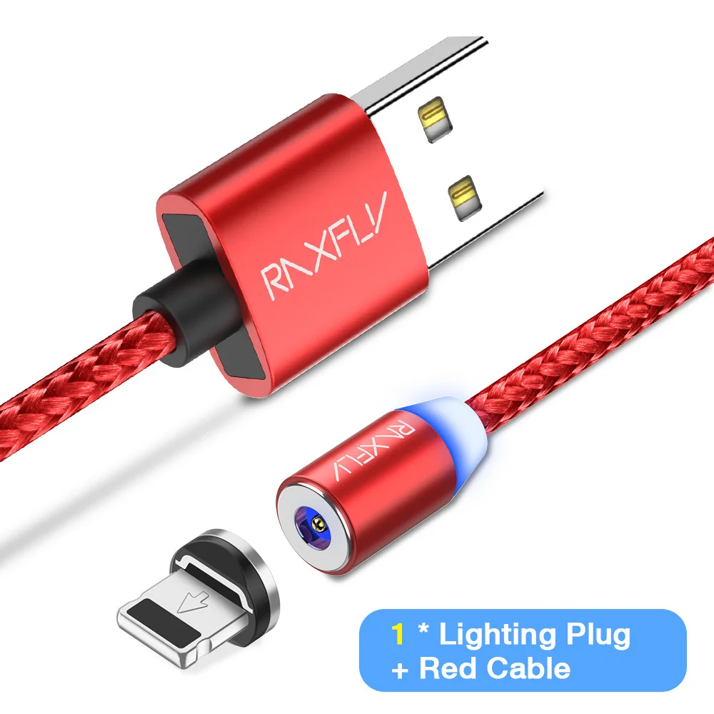RAXFLY Магнитный зарядный кабель для iPhone XS магнит зарядное устройство Micro USB Lightning Кабель для samsung Магнитный кабель Тип C зарядный провод магнитная зарядка зарядка магнитная провод для зарядки - Цвет: Red Cable For IOS