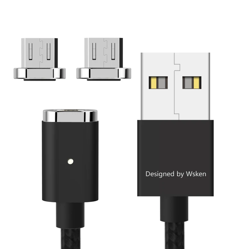 with 2 plugs black Wsken Mini 2 светодиодный магнитный кабель USB быстрой зарядки Магнитная Зарядное устройство Micro USB кабель для Samsung S6 S7 Edge Micro USB устройств 1 м - Цвет: with 2 plugs black