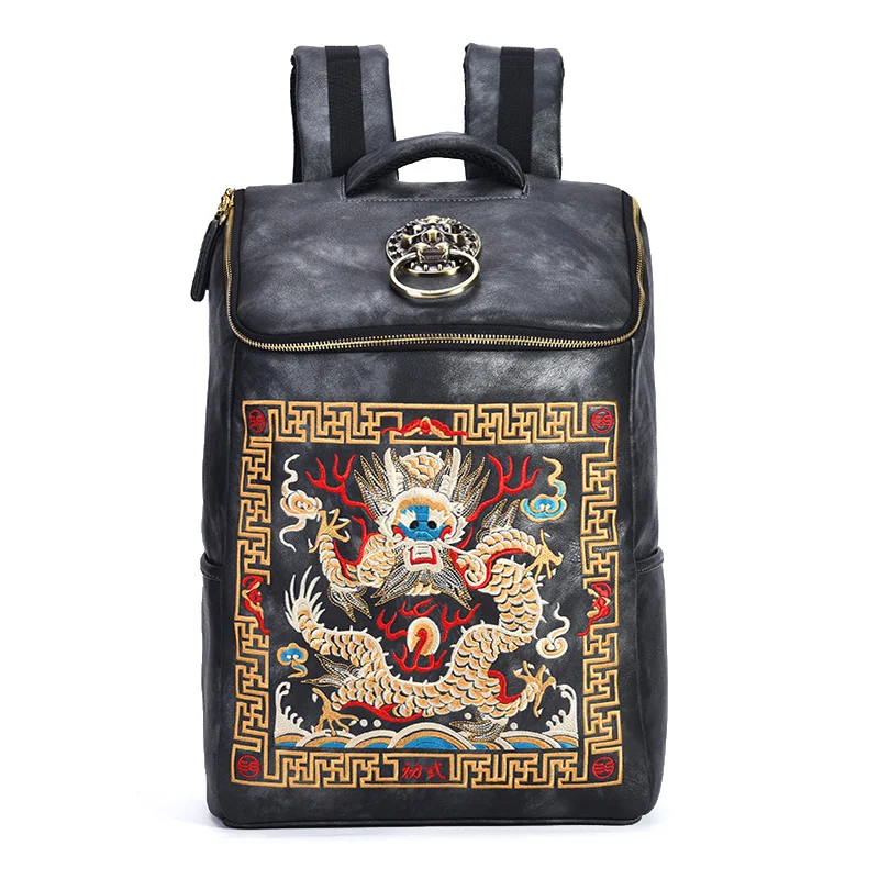 Chinese Luxury Designer Waterproof Vintage Backpacks Men Embroidery Dragon Backpack Bag Laptop School Bagpack Women