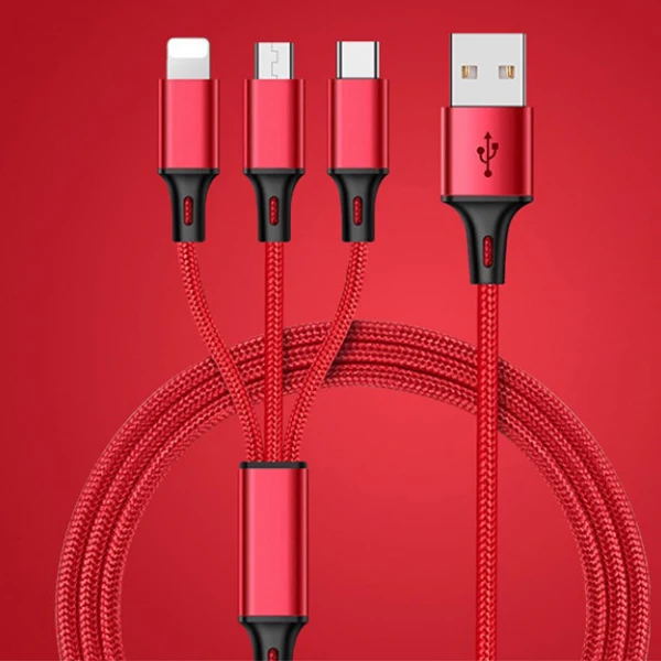 Красный NOHON нейлон зарядка через usb кабель 3 в 1 для iPhone 7 8 X XS MAX XR микро Тип usb C Android телефона зарядки Кабели для Samsung Xiaomi - Цвет: Красный