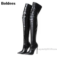 fashion black leather over the knee thigh high boots women winter designer thin high heel pointed toe shoes long bota