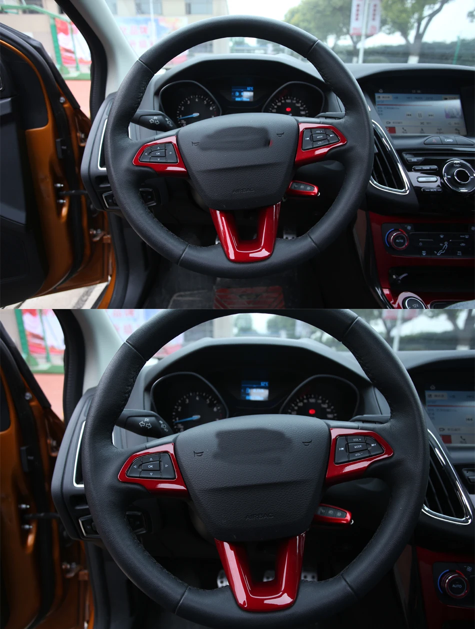 Лаковая красная краска ABS, украшение рулевого колеса автомобиля, отделка блестками, наклейка для Ford Focus 4 MK4, аксессуары