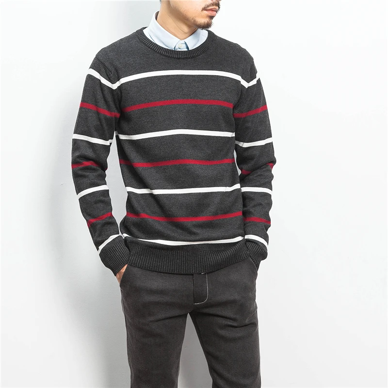 Мужчины Свитер 2016 Осень Зима мужские Пуловеры С Длинным Рукавом Stripted Вязаные