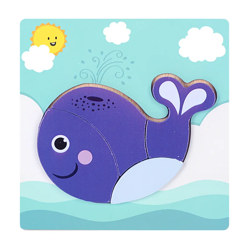 Whale 12 видов стилей детские игрушки Монтессори Деревянные головоломки ручной захват доска Tangram головоломки обучающая игрушка мультфильм автомобиль поезд детский подарок - Цвет: Whale