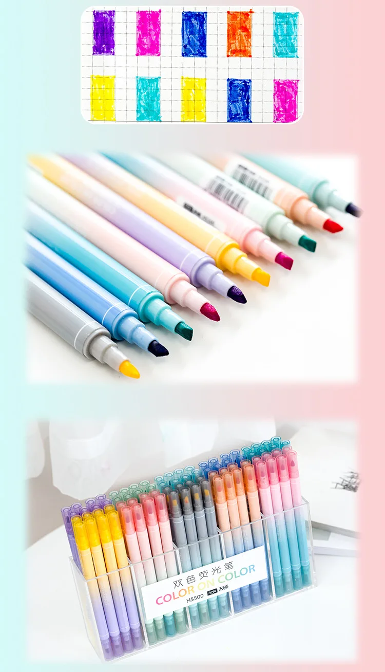 Kawaii двуглавый флуоресцентная ручка Bullet Journal искусство рисования маркером студент Цвет граффити ручка для офиса 5 шт./кор