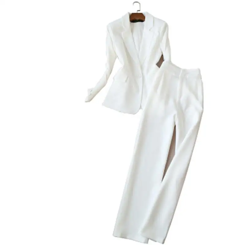 

Fashion Women Pant Suits female Autumn new casual one button long sleeve suit + high waist wide leg pants trousers OL two sets