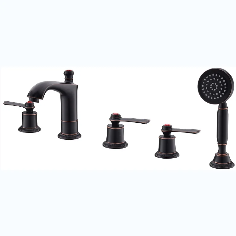 

Oil Rubbed Bronze Black 5 Holes Widespread Bathtub faucet Luxury brass crystal bathroom shower faucet set Art European style--