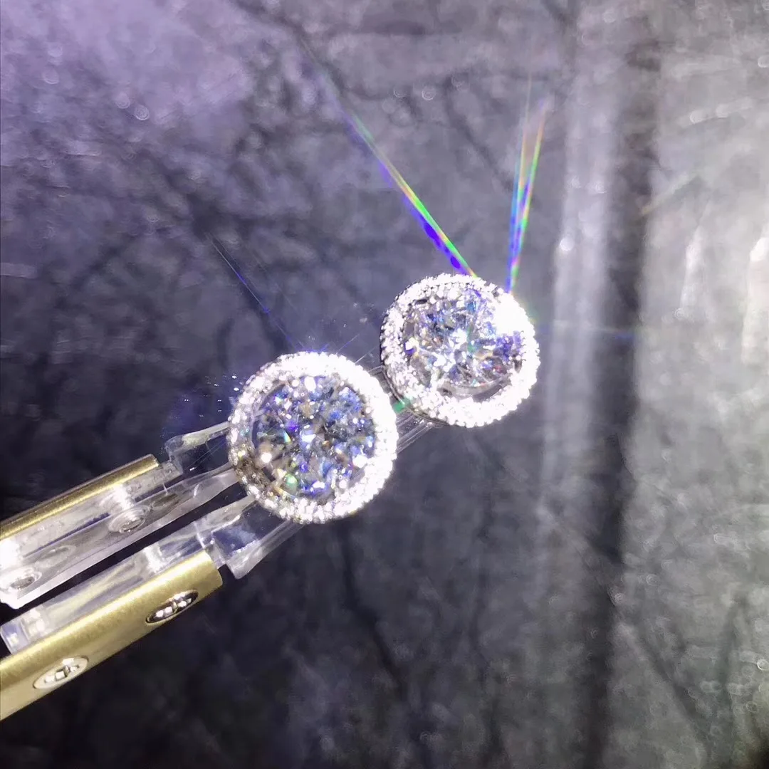 Поэтические еврей магазин Круглый Муассанит огранка всего 1.00ct алмаз тест прошел Муассанит Серьги серебристого цвета; бижутерия подарок подруге