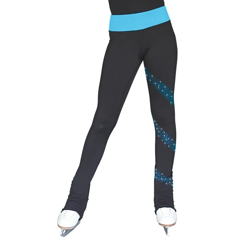 black blue Подгонянные брюки для фигурного катания длинные брюки для девочек женские тренировочные соревнования Patinaje Катание на коньках теплый флис гимнастика 27 - Цвет: black blue