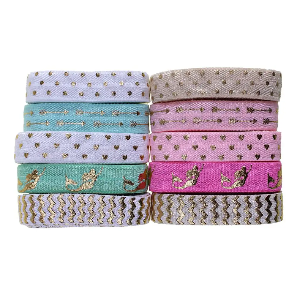 

5/8 mermaid heart printed fold over elastic hair accessories ponytail Hair Tie Headwear 20yards/lot 2yards each