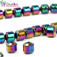 olingart 8mm 24pcs natural stone black hematite beads metal plating color gyro shape diy necklace bracelet jewelry making new