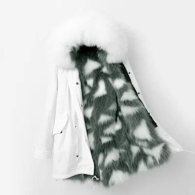 OFTBUY белая длинная парка пальто из натурального меха енота с капюшоном зимняя куртка для женщин натуральный Лисий Мех Подкладка Верхняя одежда новинки ins Мода