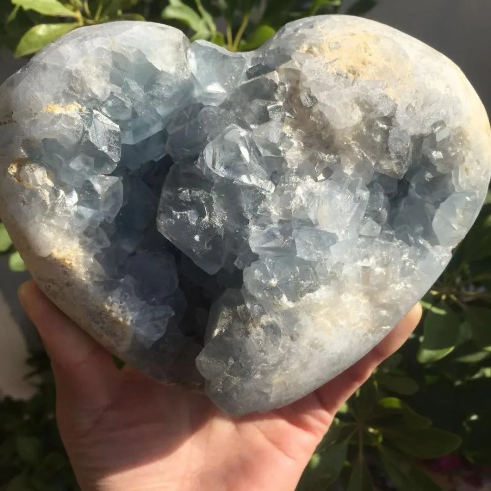 

5.5lbs Celestite Geode Heart Chunky Natural Celestite Crystal Cluster from Madagascar Crystal Druzy Heart Light Blue Crystal