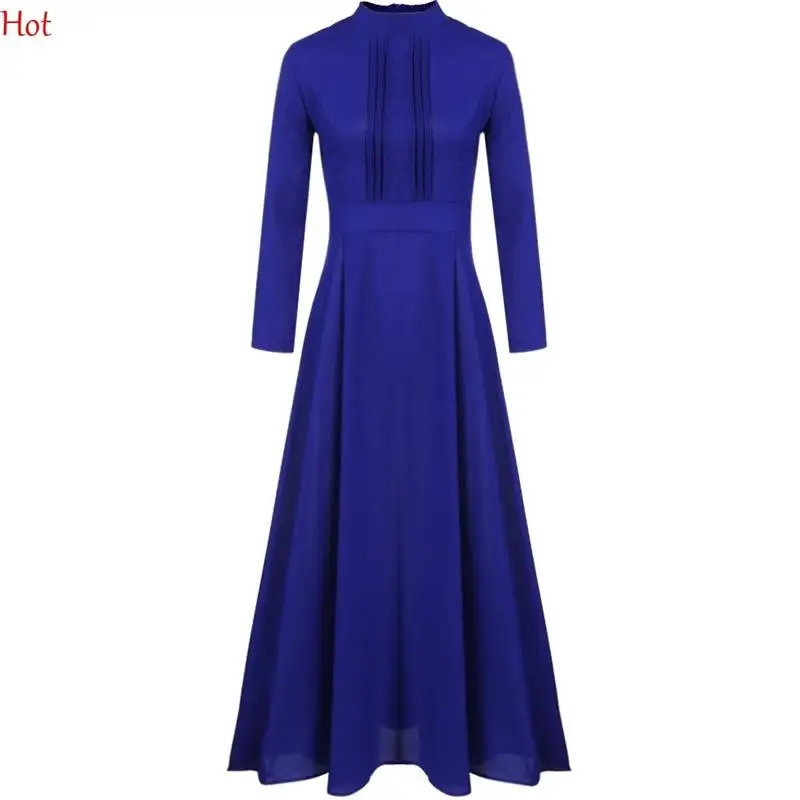 Популярное женское шифоновое платье с длинным рукавом высокая талия Длинное