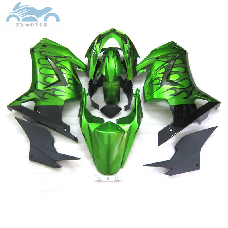 

Дорожные гоночные Обтекатели для Kawasaki Ninja 250R 2008-2014 комплект обтекателей черного пламени зеленого цвета ZX 250 EX250 08 -14 обтекатели