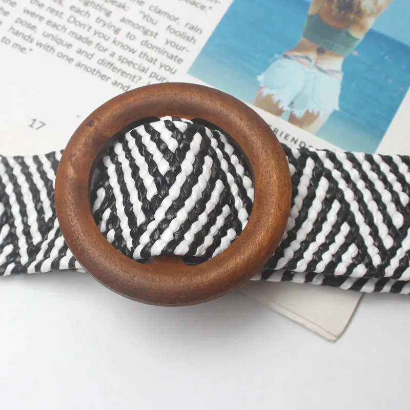 

HUOBAO Bohemian Style Wide Belt For Women Straw Buckle Sash Belt Dress Decoration Belt Casual Female Braided Wide Strap Belts