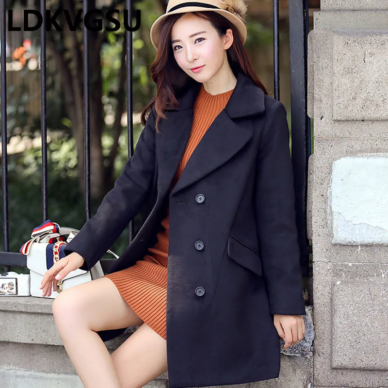 

2018 Autumn Winter New Korean Wool Coat Women's Double-breasted Loose Large Size Solid Color Female Long Woolen Jacket Is914