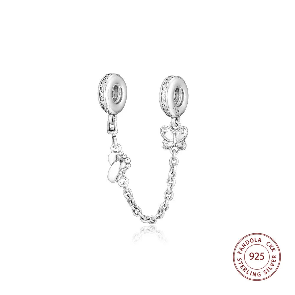 Подходит для браслетов Pandora, 925 пробы, серебряные декоративные бабочки, безопасная цепочка, очаровательные бусины, 925, изготовление ювелирных изделий