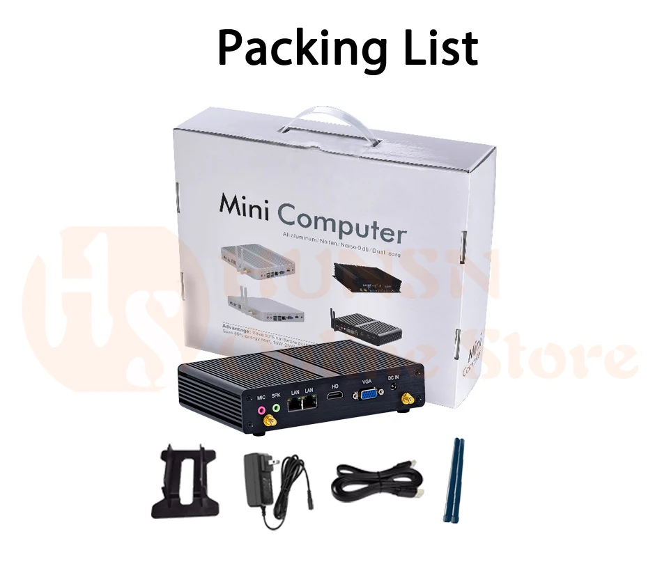 Безвентиляторный промышленный ПК, мини компьютеры, Windows 10 Pro/Linux, Intel quad core J1900, [HUNSN BM16L], [VGA/HD/2LAN/2RS232 RS422 RS485]