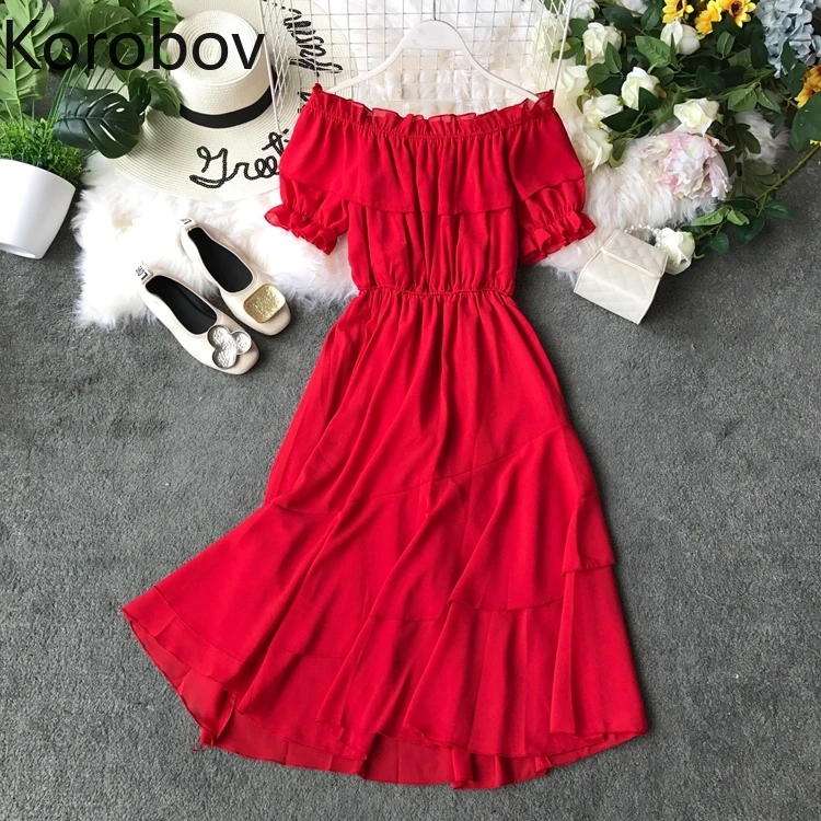 Korobov/Новое поступление платье оверсайз с высокой талией оборками вырезом