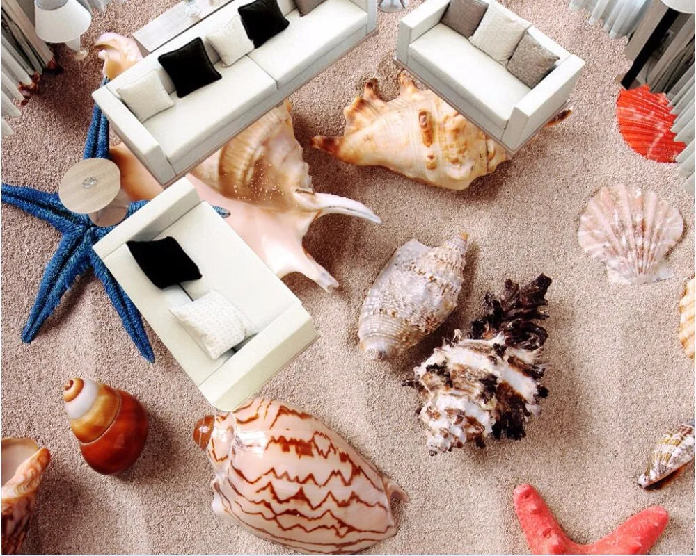

WDBH custom mural 3d flooring pvc self adhesive wallpaper Beach conch shells home decoration painting 3d wall murals wallpaper