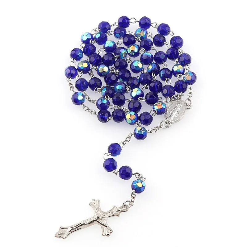 Граненый стеклянный четки 8 мм дамасский крест белый распятие от пристани Марины