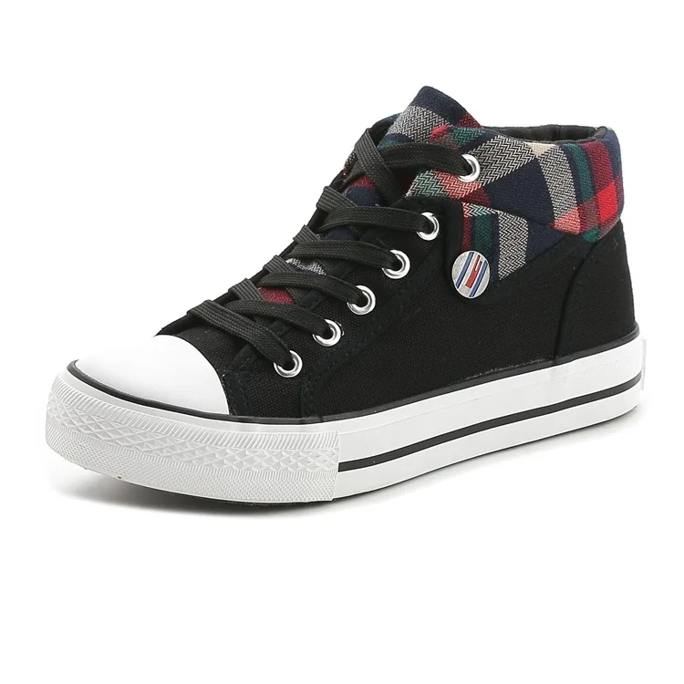 

2019 Spring And Autumn New High-top Canvas Shoes Plaid Middle School Students Casual Sports Shoes Breathable flat Shoes
