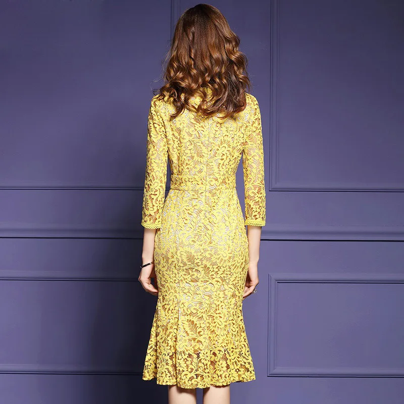 Женское кружевное платье с круглым вырезом и рукавом три четверти|lace dress|fashion women