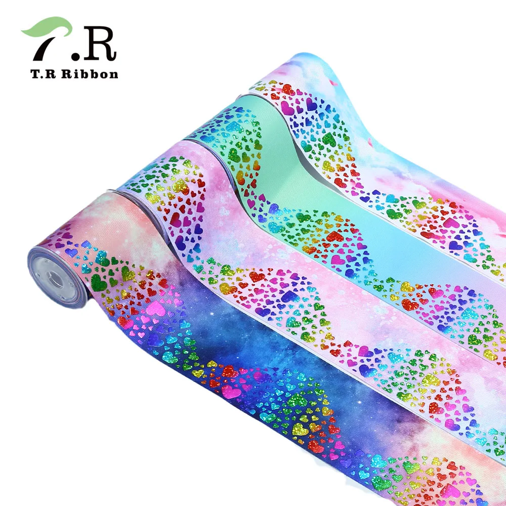 Лента T.R 75 мм радужные сердечки из фольги волнистые ленты для бантов| |