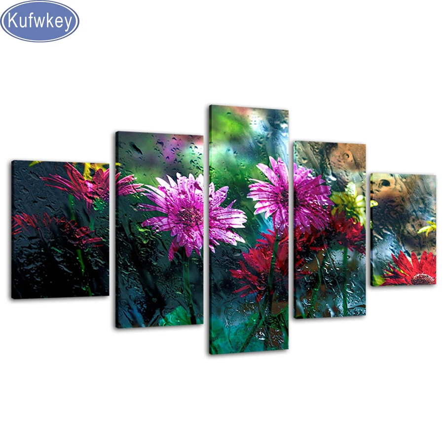 

5d Вышивка крестиком 5 штук "красивый фиолетовый цветок" камни в форме ромба/Набор для рисования с круглыми камнями и полотном картина алмазн...