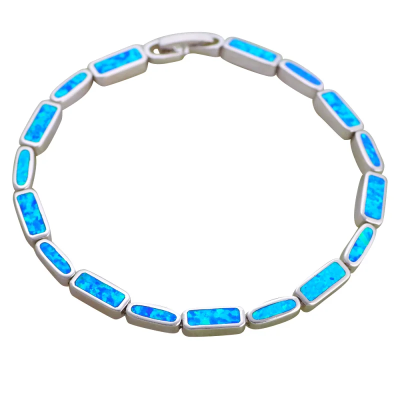 

Office Style Blue Fire Opal Friendship Bracelets for Women Silver Stamped Anniversary Fashion Jewelry for Women OB069A