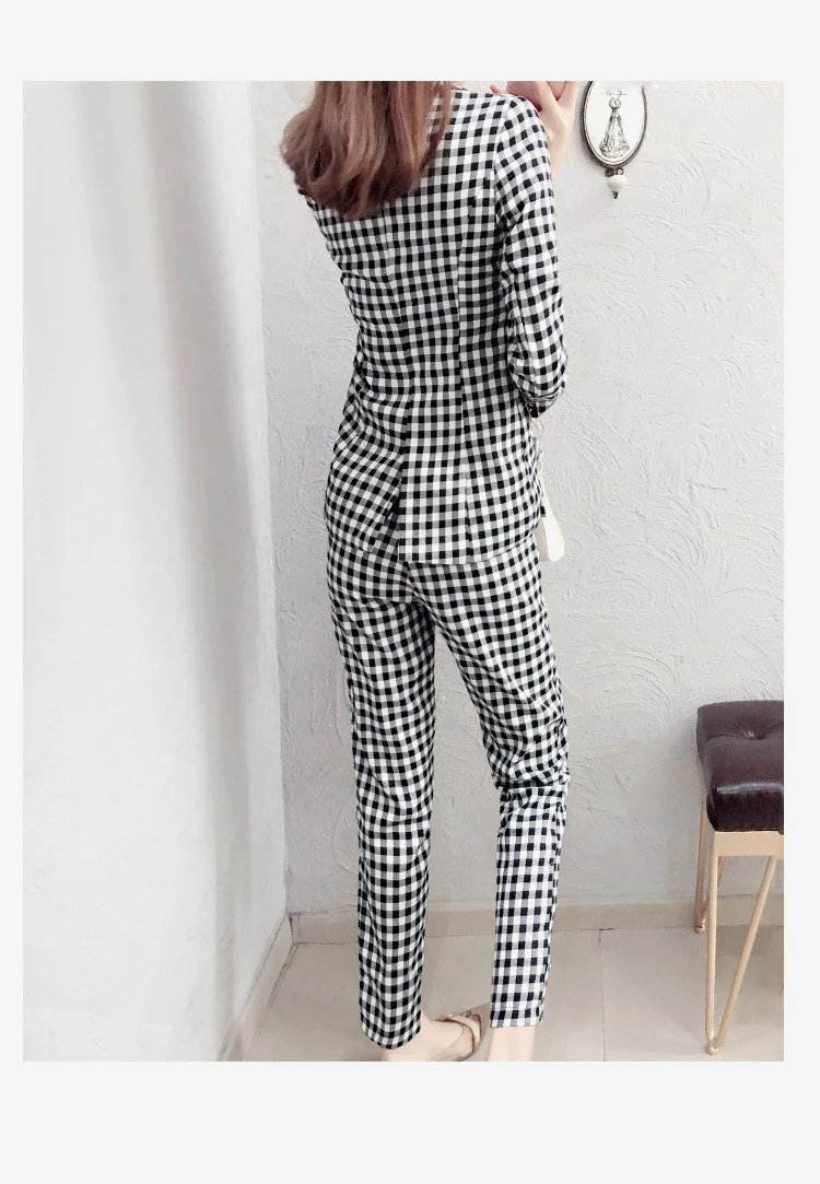 plaid Women Suit Sets Blazer &amp 9 points pants Work Pants Suits 2 Piece Office Lady Outfits summer New 2018 | Женская одежда