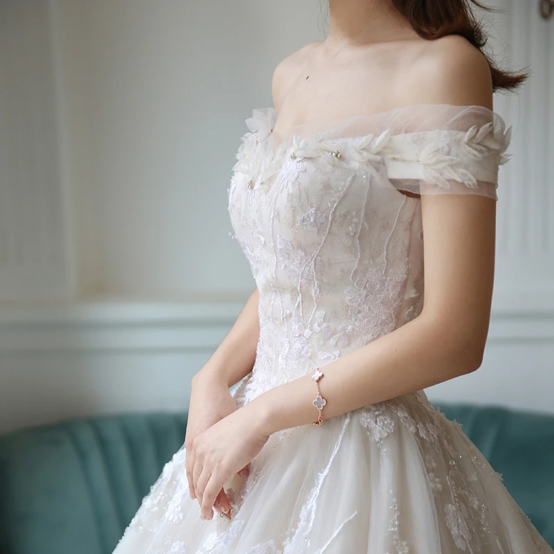 Роскошный Королевский поезд свадебное платье с открытыми плечами аппликацией