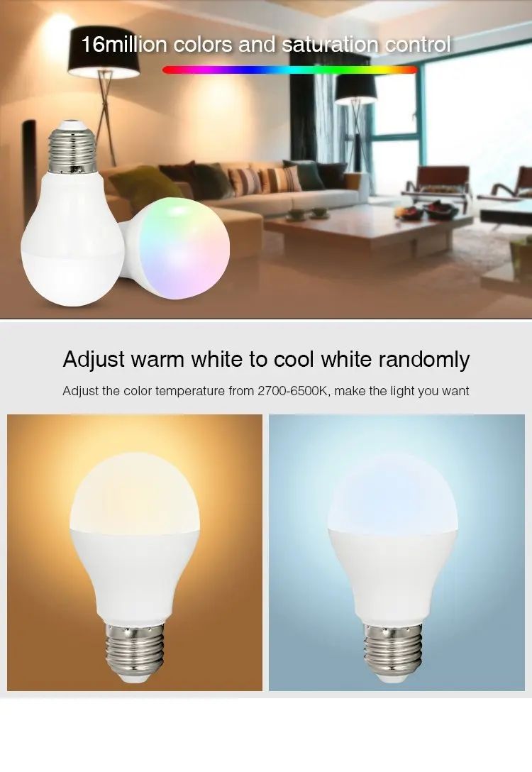 Ми. свет 6 Вт Wi-Fi светодиодные лампочки A19 RGB + CCT Цвет изменение затемнения