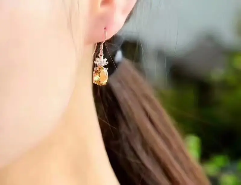 Женские серьги-подвески из серебра 925 пробы с натуральным Цитрином | Украшения и