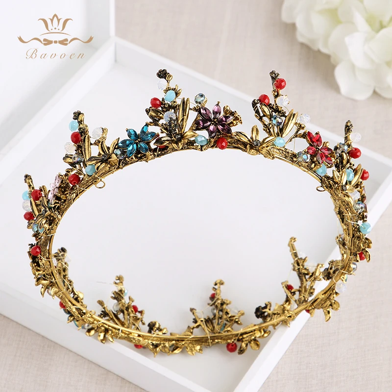 Европейский Oversize невесты круглый диадемы с разноцветными стразами Hairbands барокко