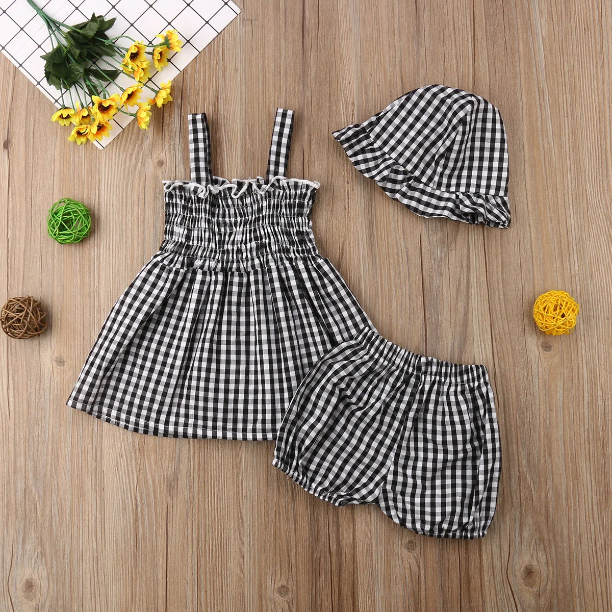 Летний комплект для маленьких девочек Pudcoco клетчатые топы с открытыми плечами