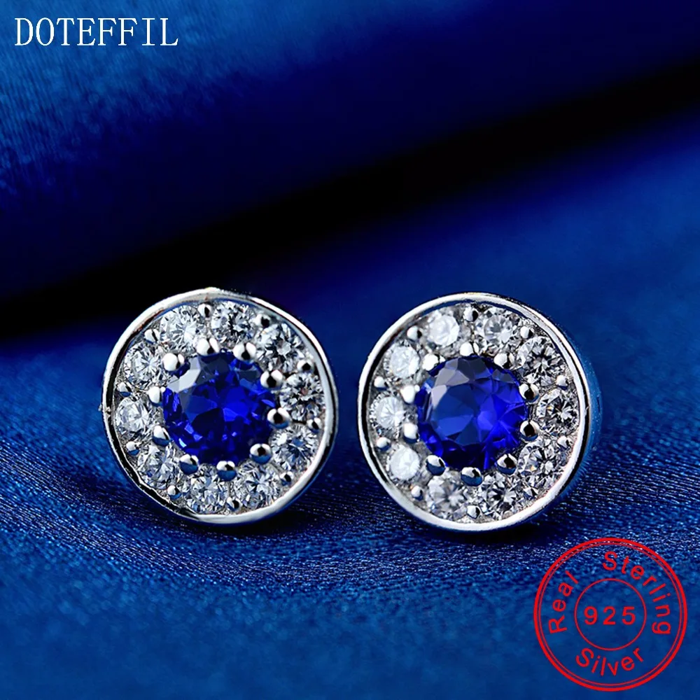Серьги из 100% стерлингового серебра очаровательные женские модные серьги с синим