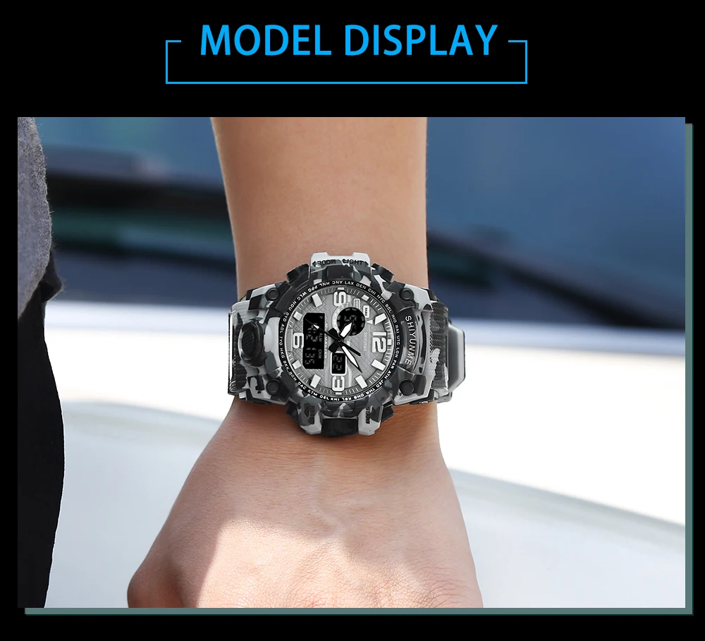 Бренд спортивные часы для мужчин Dual Time Камуфляж Военная Униформа часы для мужчин армия светодиодные цифровые наручные часы 50 м водонепроница
