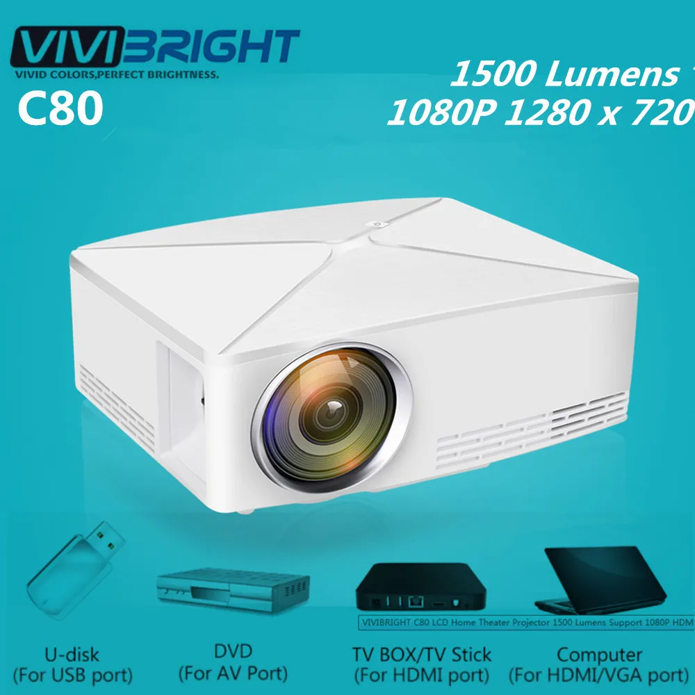 VIVIBRIGHT C80 ЖК проектор для домашнего кинотеатра 1500 люмен 1280x720 P поддержка
