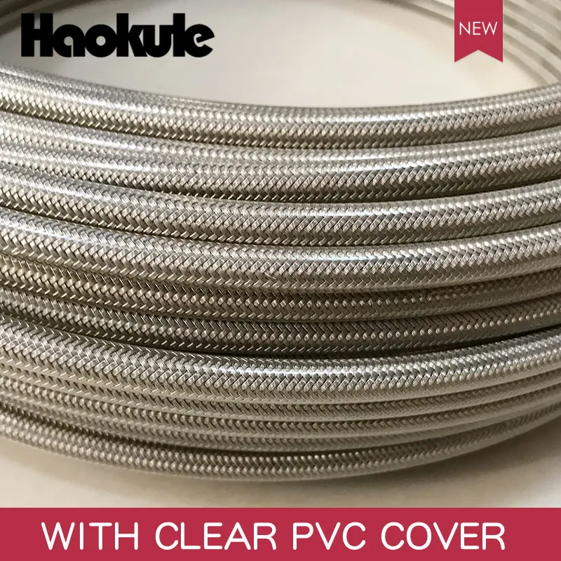 WITH CLEAR PVC COVER HAOKULE 3AN/AN3 PTFE тефлоновый шланг из нержавеющей стали с черной/прозрачной/Голубой ПВХ крышкой - Цвет: WITH CLEAR PVC COVER